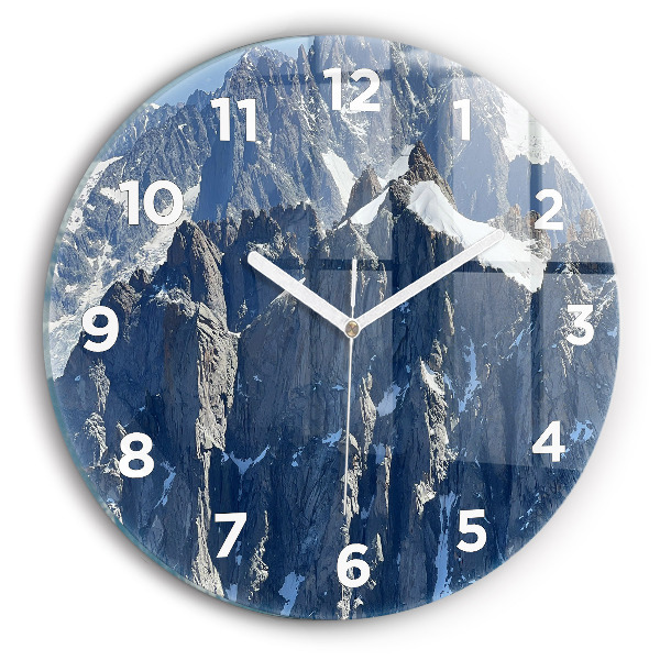 Round glass wall clock Alps Mountains in Winter
