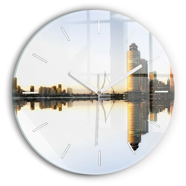 Round glass wall clock A city on the river
