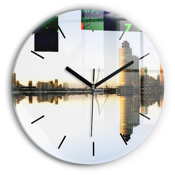 Round glass wall clock A city on the river