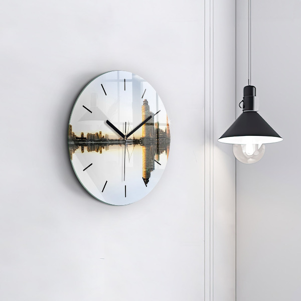 Round glass wall clock A city on the river