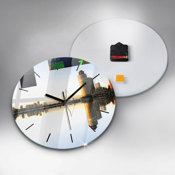 Round glass wall clock A city on the river