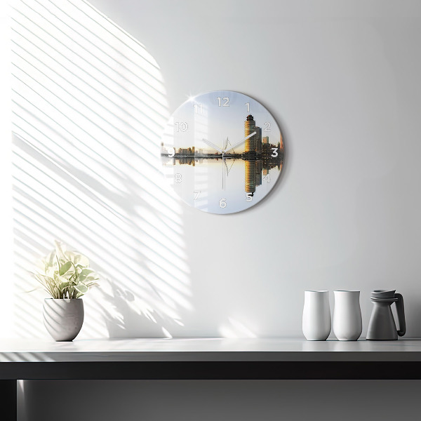 Round glass wall clock A city on the river