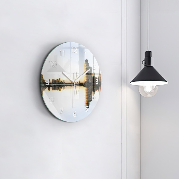 Round glass wall clock A city on the river
