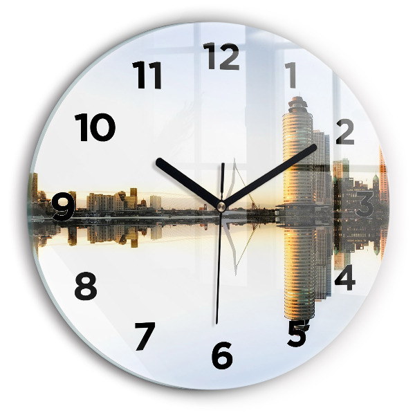 Round glass wall clock A city on the river