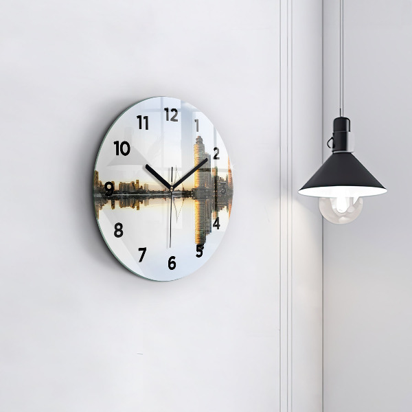 Round glass wall clock A city on the river