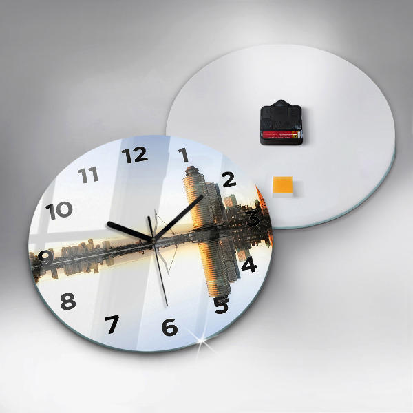 Round glass wall clock A city on the river