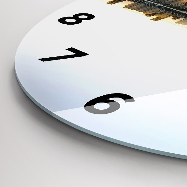 Round glass wall clock A city on the river