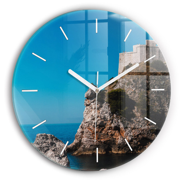 Round glass wall clock Cliffs in Dubrovnik