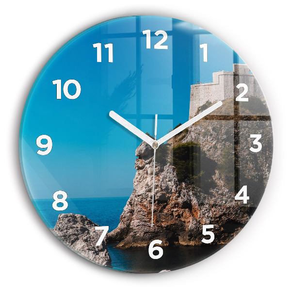 Round glass wall clock Cliffs in Dubrovnik