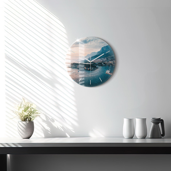 Round glass wall clock Island in Croatia