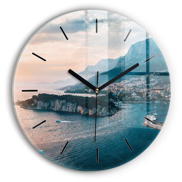 Round glass wall clock Island in Croatia