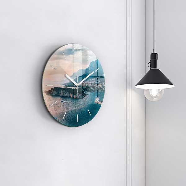 Round glass wall clock Island in Croatia