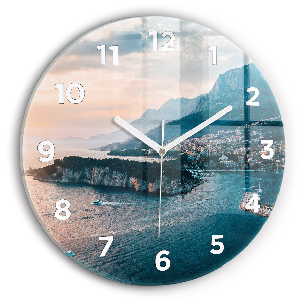 Round glass wall clock Island in Croatia