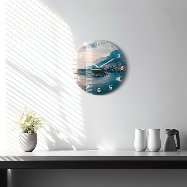 Round glass wall clock Island in Croatia
