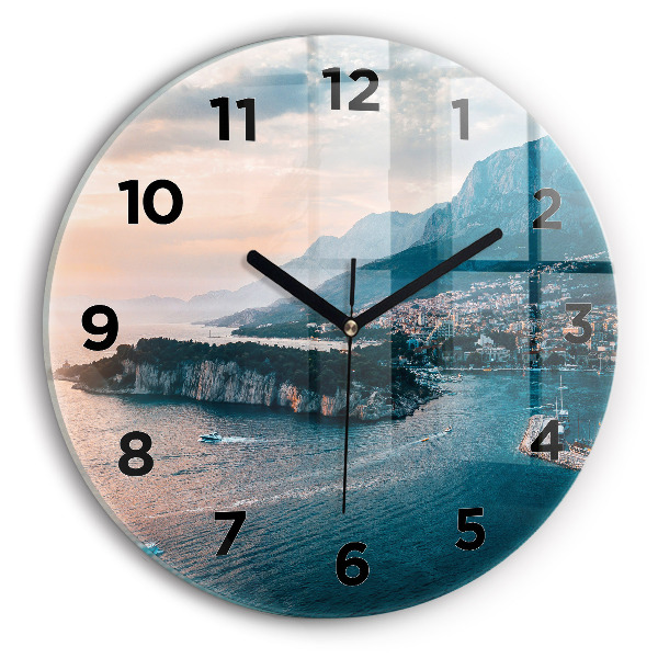 Round glass wall clock Island in Croatia
