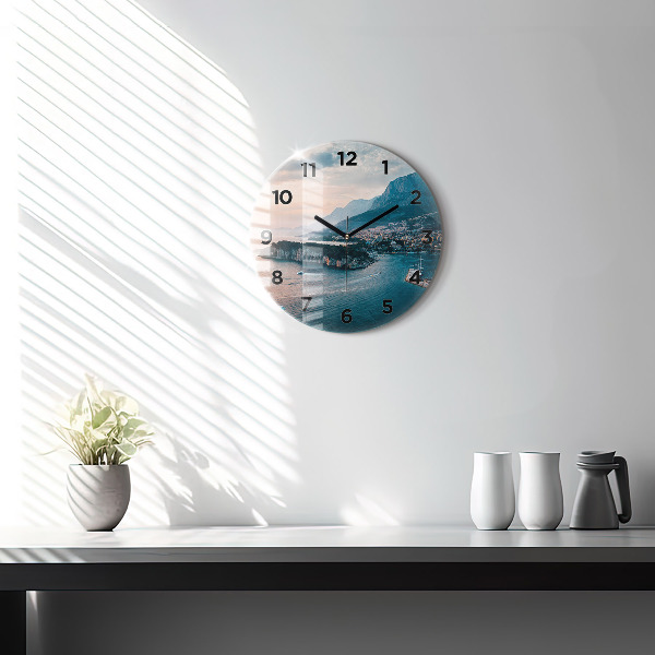Round glass wall clock Island in Croatia