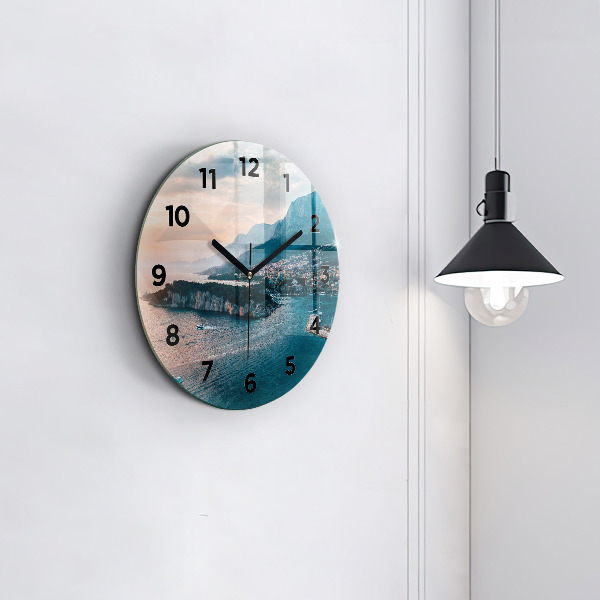 Round glass wall clock Island in Croatia