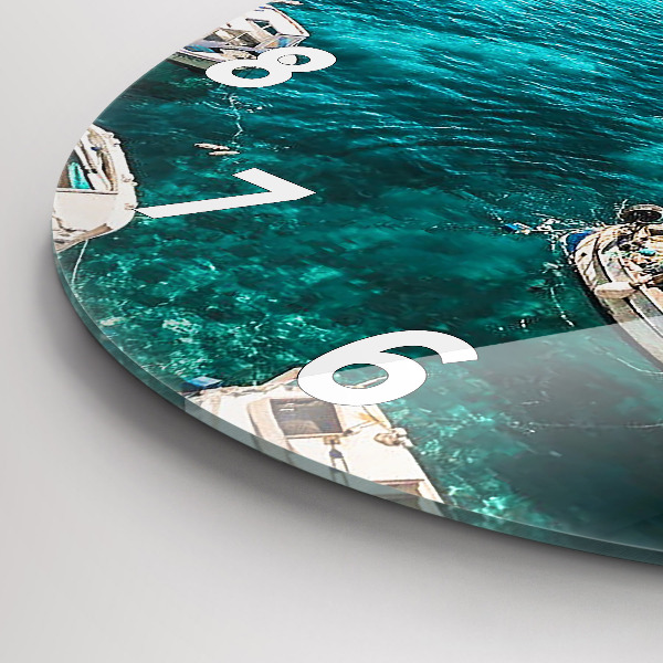Round glass wall clock Boats in Croatia