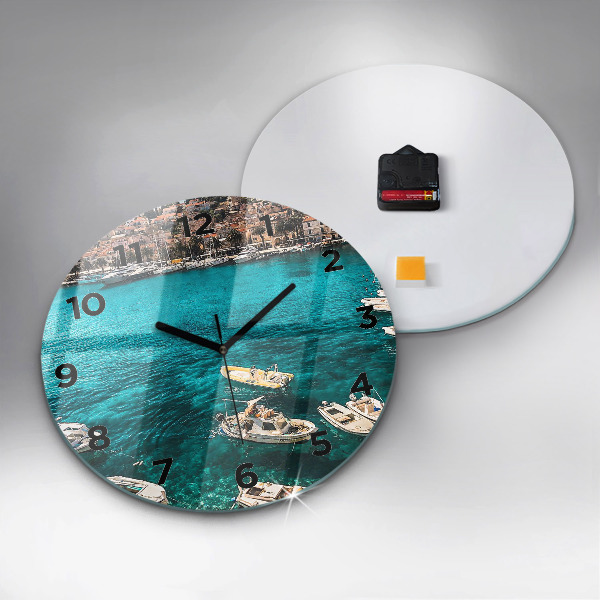 Round glass wall clock Boats in Croatia