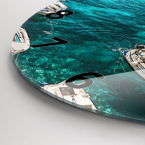 Round glass wall clock Boats in Croatia