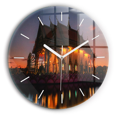 Round glass wall clock Temple in Bangkok