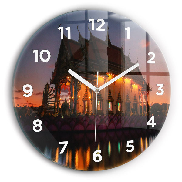 Round glass wall clock Temple in Bangkok