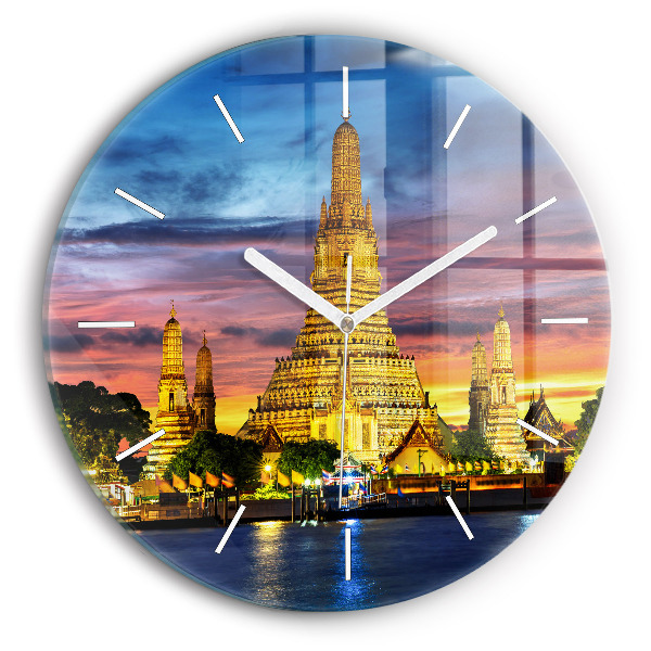 Round glass wall clock Temple in Bangkok