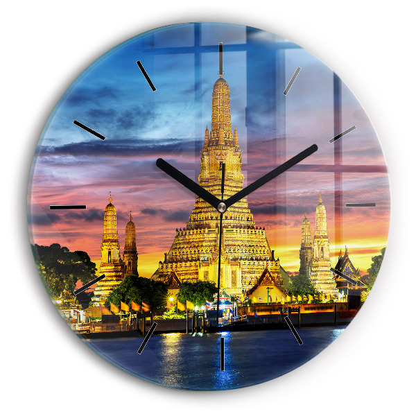 Round glass wall clock Temple in Bangkok