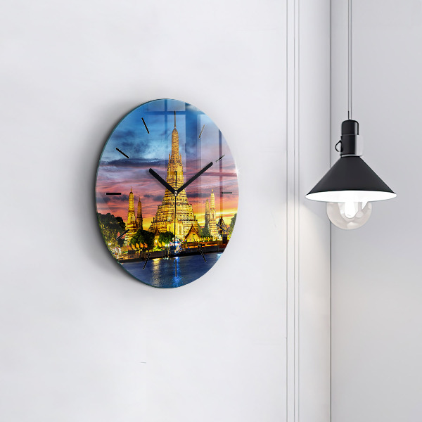 Round glass wall clock Temple in Bangkok