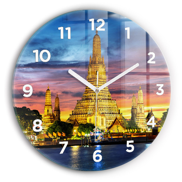 Round glass wall clock Temple in Bangkok