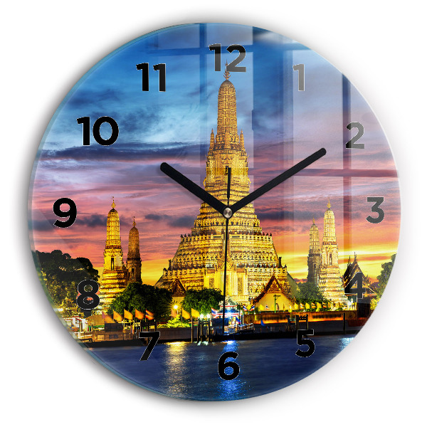 Round glass wall clock Temple in Bangkok