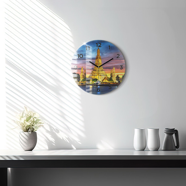 Round glass wall clock Temple in Bangkok