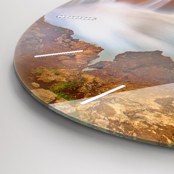 Round glass wall clock Godafoss in Iceland