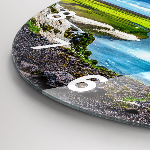 Round glass wall clock Waterfall in Iceland