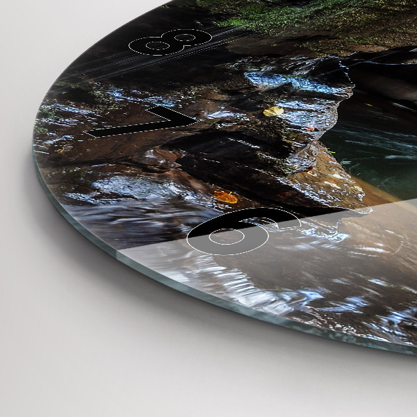 Round glass wall clock Waterfall and rocks of Iceland