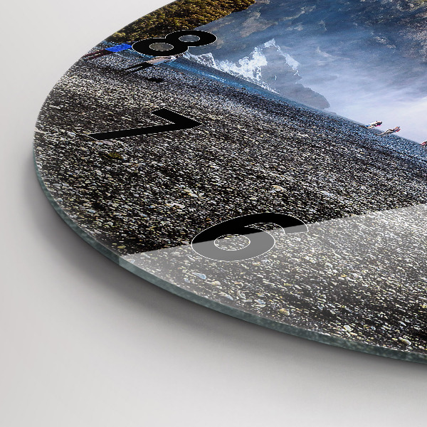 Round glass wall clock Waterfall in Iceland