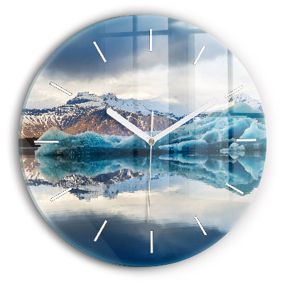 Round glass wall clock Lake Jokulsarlon Iceland