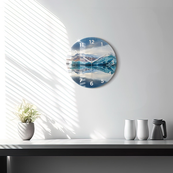 Round glass wall clock Lake Jokulsarlon Iceland