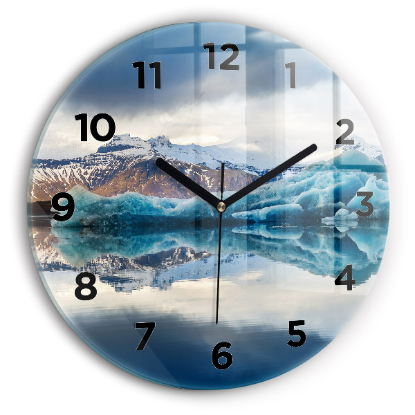 Round glass wall clock Lake Jokulsarlon Iceland
