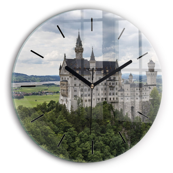 Round glass wall clock Neuschwanstein Castle