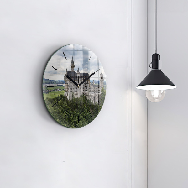 Round glass wall clock Neuschwanstein Castle