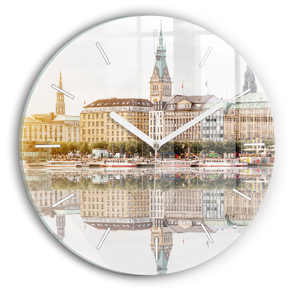 Round glass wall clock River Hamburg Germany