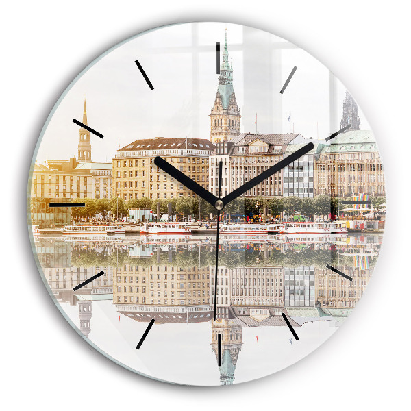 Round glass wall clock River Hamburg Germany