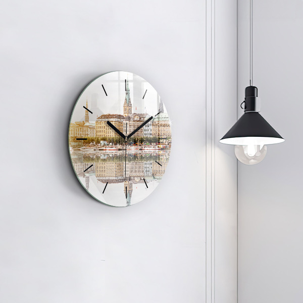 Round glass wall clock River Hamburg Germany