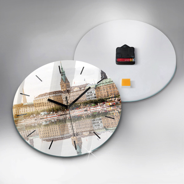 Round glass wall clock River Hamburg Germany