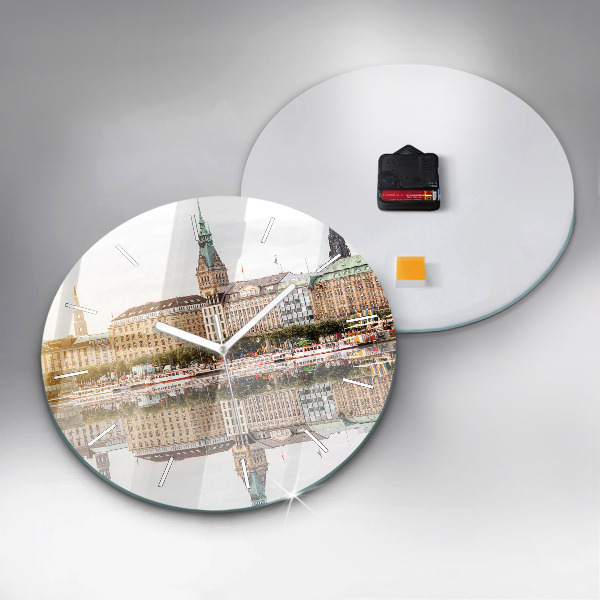 Round glass wall clock River Hamburg Germany