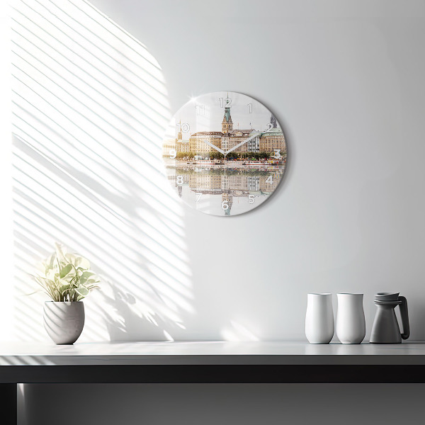 Round glass wall clock River Hamburg Germany