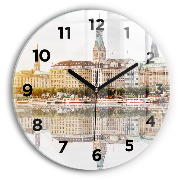 Round glass wall clock River Hamburg Germany