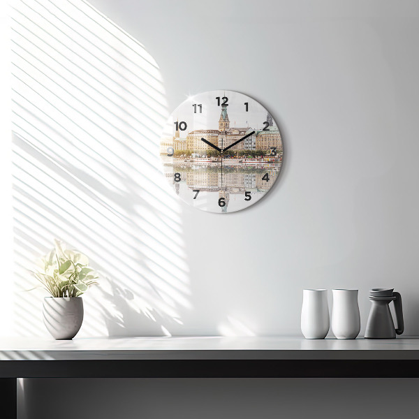 Round glass wall clock River Hamburg Germany