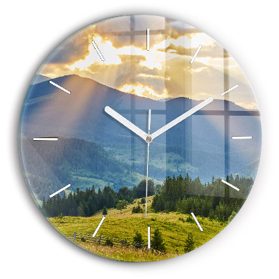 Round glass wall clock Landscape with forests